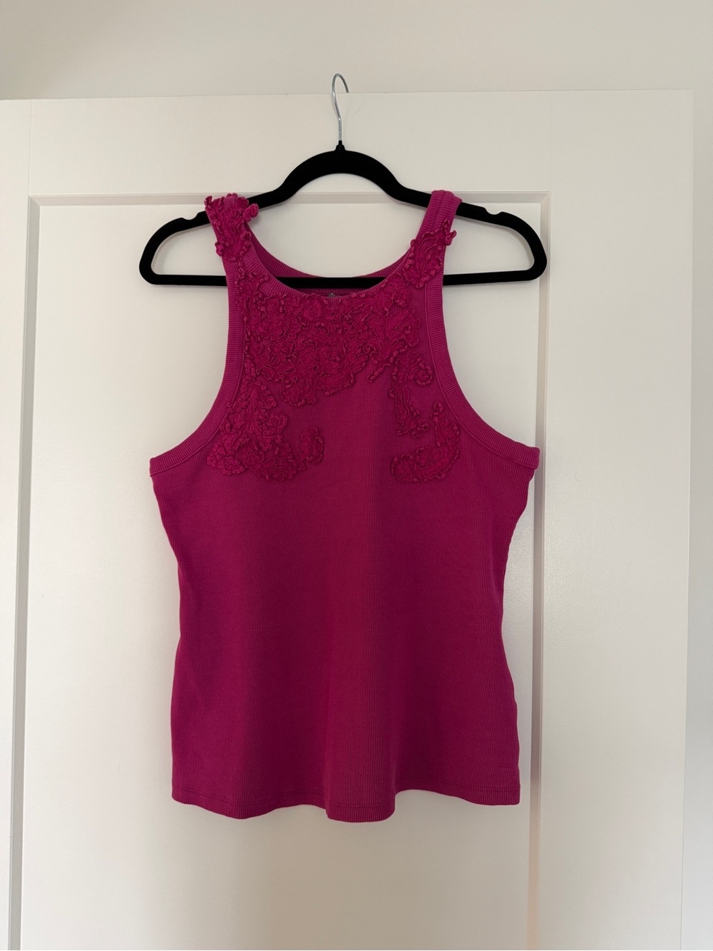 Anthropologie Magenta Lace-Trim Tank Top
